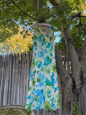 Sheri Martin Cream Maxi Dress with Blue & Green Floral Print